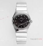 AF Factory Swiss Copy Omega Constellation Gray Dial Diamond Bezel Watch 28mm Women